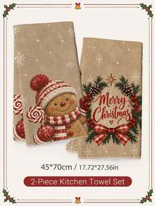 2pcs Christmas Cartoon Cute Gingerbread Man Pattern Kitchen Towels, Soft Polyester Material Dish Cloths, Suitable For Kitchen Decoration, Kitchen Cleaning, Holiday Party Decor, Kitchen Bathroom Supplies Home Essentials, Home Decor, Housewarming Gift - Multicolor - View 9