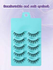 5 Pairs Manga Lashes Natural False Eyelashes Anime Lash 3D Volume Spiky Eyelashes Faux Mink Wispy Fluffy Cosplay Fake Lash Look Like Individual Cluster - Black - View 2