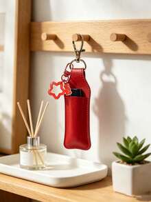 Sweet Style PU Leather Lipstick Holder Keychain, Bag Charm Accessory With Transparent Bear And Star Candy Pendant, Built-In Card Slot For Lipstick/Lip Balm, Lobster Clasp Design For Easy Attachment To Bag Exterior, Exquisite Girly Design, Compact And Space-Saving, Functional Storage And Decorative Bag Charm - Multicolor - View 13