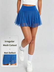 1pc Sexy Mesh Asymmetrical Design Fashion Yoga Tennis Outdoor Walking Women's Sports Skort - Royal Blue - View 2