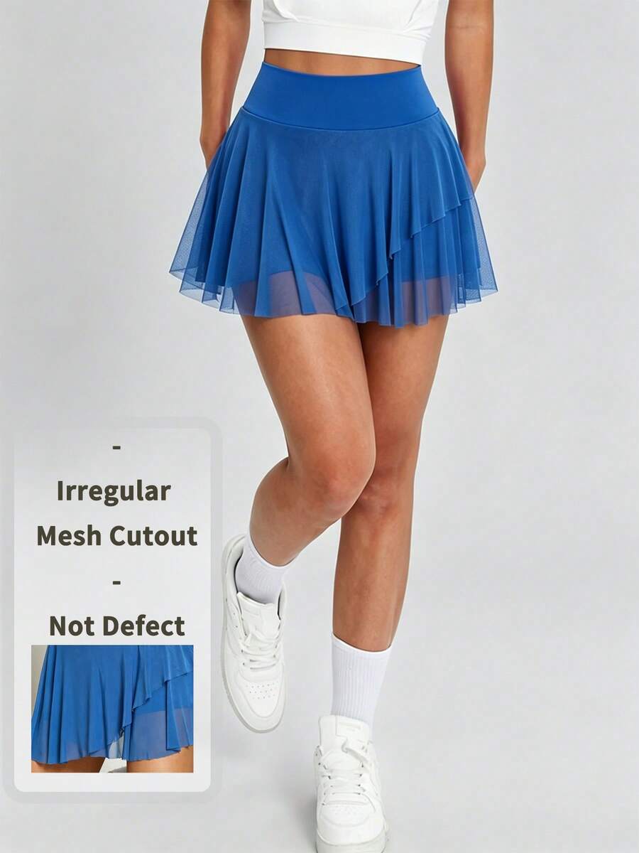 1pc Sexy Mesh Asymmetrical Design Fashion Yoga Tennis Outdoor Walking Women's Sports Skort