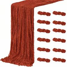 16pcs Clay Color Gauze Table Runner, Vintage Country Style Semi-Transparent Crinkled Sheer Long Table Runner, Soft Flowy Draping Fabric Tablecloth Cover, Lightweight Bohemian Style Wedding, Bridal Shower, Baby Shower, Dinner Party, Farmhouse Banquet Table Decor - Rust Red - View 32