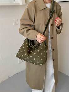 Vintage Women's Shoulder Tote Bag, Minimalist Versatile Design Suitable For Commuting, School And Shopping - Green - View 5