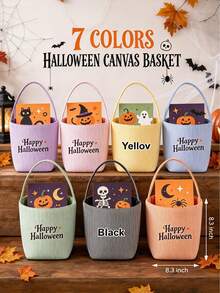 Customized Embroidered Name Halloween Trick Or Treat Bag, Cute Ghost & Pumpkin Pattern Halloween Party Candy Basket Gift - Multicolor - View 9