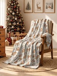 1pc Christmas Gingerbread House Snowflake Pattern Flannel Printed Throw Blanket - Soft And Comfortable, All-Season Use, Suitable For Sofa, Bed, Car, Office, Camping And Travel, Gift Blanket For Holiday Decoration - Multicolor - View 2