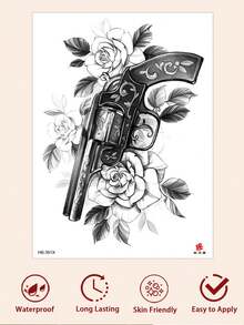 1pc Black Rose Flower Print Temporary Tattoo Sticker, Fashionable Tattoo Sticker For Girls Arm, Leg, Back, Waist, Waterproof And Sweat-Proof, Sexy And Cool Tattoo Sticker, Looks Very Realistic, Easy To Use And Remove, Wedding Music Festival Party Supplies - Black - View 6