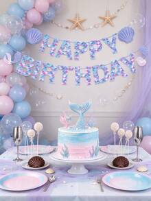 1 Set Purple Mermaid Birthday Decorations, Mermaid Party Decor, Underwater Mermaid Party Supplies, Mermaid Birthday Banner, Suitable For Birthday Party Decoration - Purple - View 7