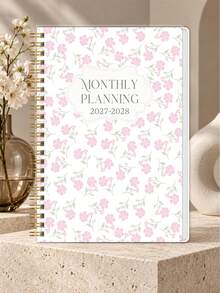 1pc 2027-2028 24-Month Monthly Planner, Pink Floral A5 Spiral Organizer With Gold Coil, Rounded Corners, Monthly Calendar & Notes Pages For School, Office, Home, Study & Goal Planning - A5 - View 2