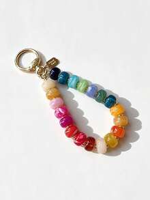 1pc Colorful Swirl Acrylic Beaded Bag Charm Keychain, Gold Hardware Key Ring, Handbag Pendant Accessory For Women,Cute Gift, Bead Colors Random - Multicolor - View 2