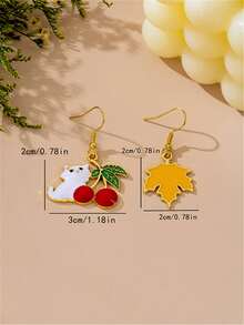 1 Pair Cat Cherry Leaf Earrings For Women - Yellow Gold - View 4