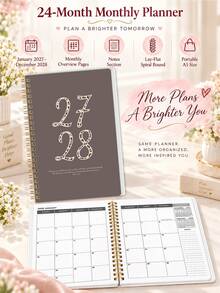 1pc 24-Month Monthly Planner 2027-2028, Leopard Number Cover Spiral Notebook, Lay-Flat Planner With Monthly Overview & Notes, Office Desk Accessories, Christmas Gifts, Bible Study Materials - Rectangle - View 8