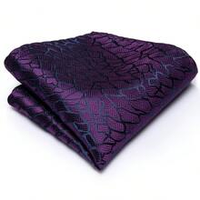 4Pcs Men Formal Suit Accessory Kit, Purple Irregular Texture Tie, Pocket Square, Cufflinks & Tie Clip, Random Cufflink Design - Purple - View 5