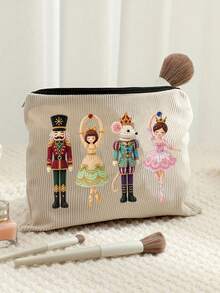 2D Nutcracker Theme Corduroy Makeup Bag, Includes Christmas Ballet And Other Elements, Holiday Gift Bag, Toiletry Bag, Multi-Functional Bag, Suitable For Commuting, Christmas Gift (2D Printed Pattern) - Multicolor - View 5