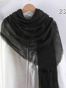 1pc Arabic Style Headscarf, Thin Solid Color Lightweight Casual Long Scarf For Daily Use - Black - View 3