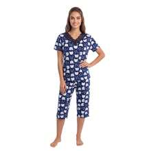 Conjunto Pijama Curto Feminino Pescador Estampado Blusa Renda Manga Curta Calça - MARINHO URSO - Visão 6
