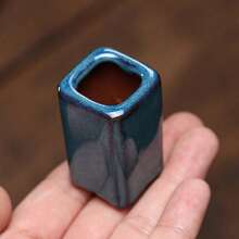 1pc Ceramic Chinese Bonsai Flower Pot Small Planter, Dark Blue Glazed - A - View 6