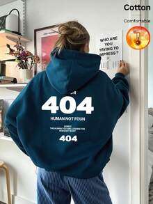 كنزة صوفية نسائية، طباعة 404 HUMAN NOT FOUND، Y2K، خريف/شتاء - أزرق بقري - مشاهدة 3