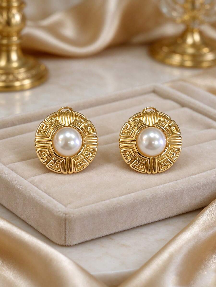 1 Pair Elegant Round Pearl Stud Earrings For Women Daily Wear - Round Pearl Stud Earrings - View 1