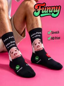Cool 360° Printed Men's Socks - Streetwear Socks,John Polk Is Summoning,Colorful,Funny Socks, Fit Daily, Holiday & Party Occasions,Father's Gift - Black - View 8