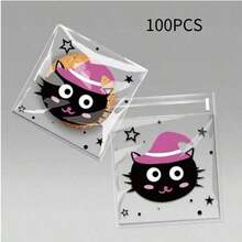 100pcs Halloween Transparent Candy Packaging Bags, Self-Adhesive Cellophane Bags With 4 Cute Cartoon Patterns, Suitable For Cookies, Candy, Gifts And Snack Packaging - Multicolor - View 7