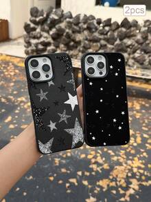 2件裝創意全螢幕星星與波點圖案彩繪眼睛防摔手機殼，適用於 Apple XS/XS Max/XR/11/12/13/14/14 Plus/15/15 Plus/16/16 Plus/17/17 Pro 及其他機型保護殼，拍攝時光線可能導致輕微色差 - 彩色 - 查看 2