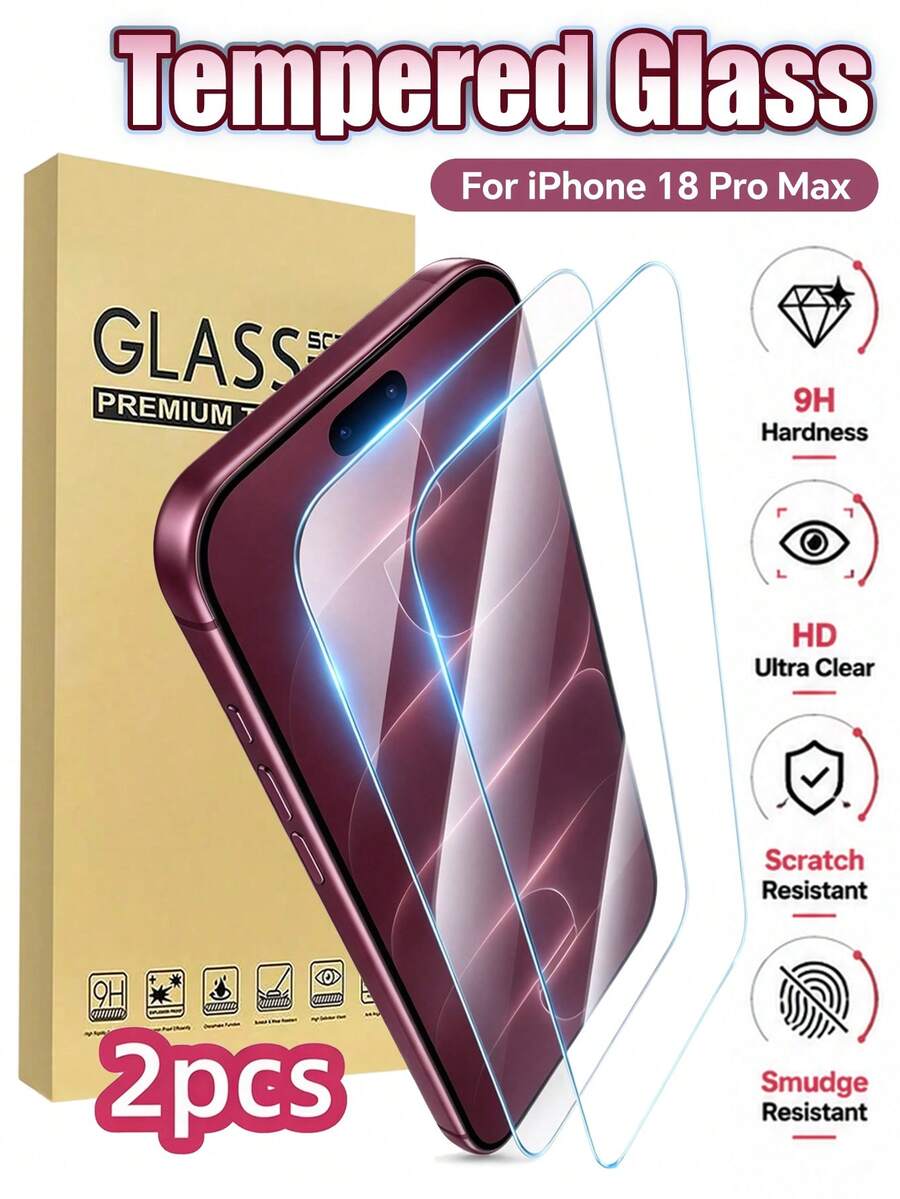 2 Packs 9D Full-Coverage Tempered Glass Screen Protector – HD, Scratch-Resistant, Anti-Fingerprint, Bubble-Free; Compatible With IPhone 18 Pro Max/18 Pro/Duo, 17 Pro Max, 16 Pro/16E, 15, 14 Plus, 13, 12, 11 Pro Max, 11 - Clear - View 1