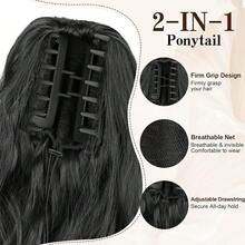 Ponytail Hair Extensions, 24 Inch Long Wavy Synthetic Fiber Clip-In Ponytail Hair Extensions, Women's Daily Use Hair Extensions - Black - View 5