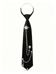 1pc Unisex Punk Metal Chain Tie, Adjustable Pre-Tied Necktie Accessory, Black Punk Metal Chain Tie, Suitable For Uniform, School, Shirt Accessory - Multicolor - View 10