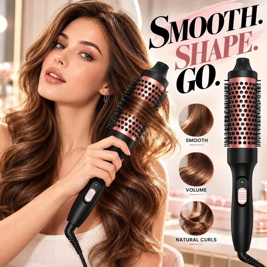 3-In-1 Electric Hair Styling Brush, Hair Straightener, Curler & Volumizing Round Brush For Smooth Hair, Soft Curls & Root Volume, Easy Styling Tool, Halloween & Christmas Gift For Women