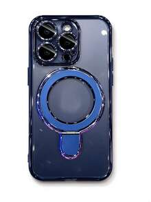 Luxury Electroplated Magnetic Stand Phone Case Compatible With IPhone 17 16 15 14 13 Pro Max 17Pro Magsafe Stand Base Transparent Protective Shell - Blue - View 3