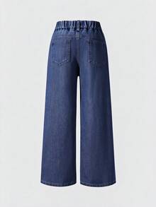 Tween Girl Vintage Blue Washed Straight Leg Loose Casual Denim Jeans - Blue - View 3
