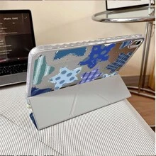 1件裝藍色格紋波點星星三折背殼全透明保護殼，超薄支架防震防摔筆槽平板保護套，相容 iPad PRO/AIR、Pad 5/6/7、Pad、MatePad、Honor Pad - 彩色 - 查看 6