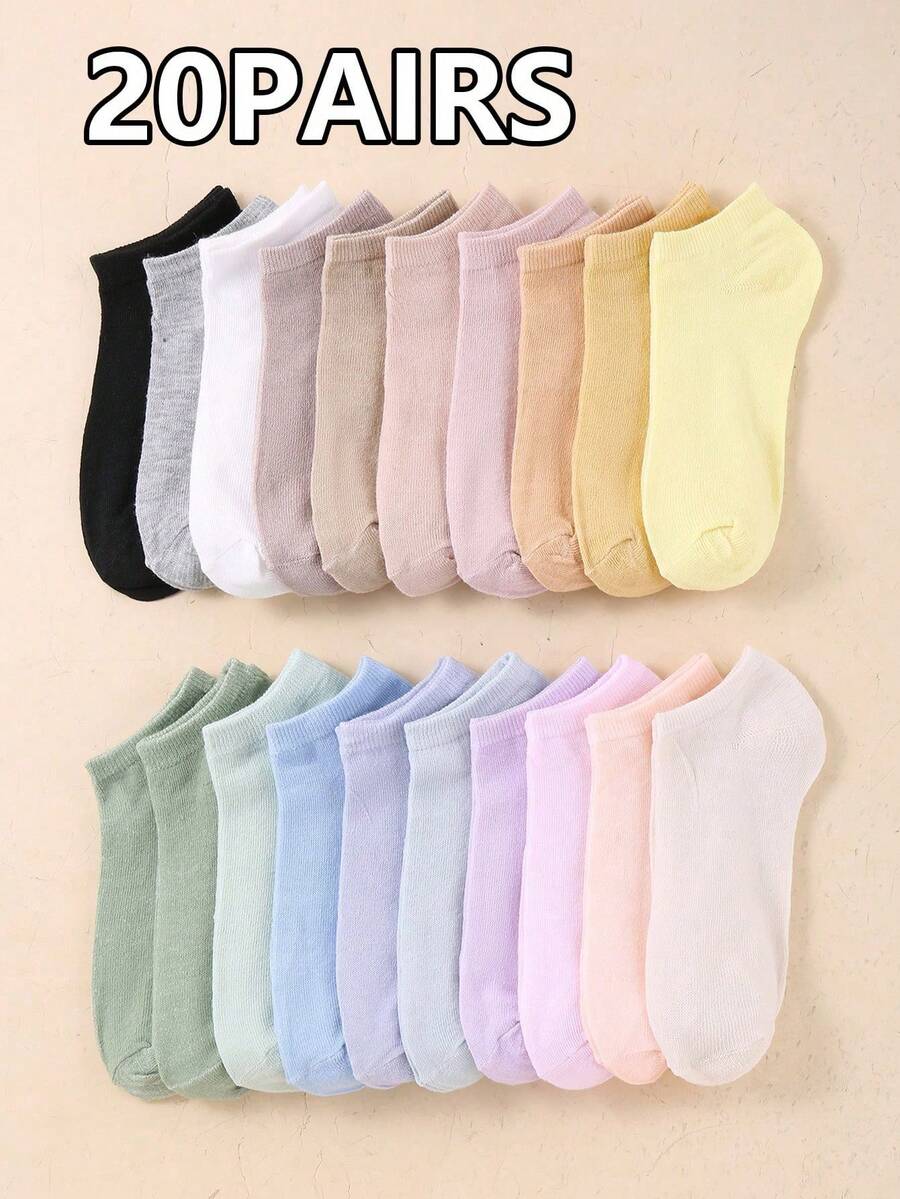1/10/20 Pairs Women's Solid Color Random Color Summer Low-Cut Socks, Thin Low-Cut Ankle Socks