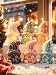 3D Knitted Christmas Cottage Aromatherapy Candle Silicone Mold, DIY Handmade Plaster Resin Christmas Decoration Ornament Making Mold - Beanie House Scented Candle Mold - View 2