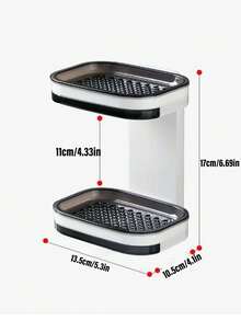 1pc Wall-Mounted Soap Holder, No-Drill Suction Cup Double-Layer Drainage Rack, Bathroom Soap Storage Shelf - Black - View 8