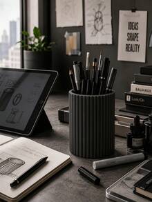 Black Striped Pen Holder, Minimalist Premium Desktop Storage Organizer, Modern Office Desk Stationery Organizer, Suitable For Storing Pens, Pencils, Scissors, Rulers, Makeup Brushes, Office, Study, Dorm Room Desktop Decor, Highly Attractive Practical Storage Item - Multi-color - View 6