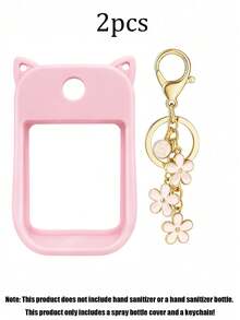 2pcs/1pc/Set (30ml) Hand Sanitizer Spray Protective Cover, 26 Flower & Letter Pearl Decor Spray Bottle Charm, Silicone Mouse Ear Shaped Spray Bottle Anti-Fall Protective Case, Perfume Bottle, Travel Bottles - Pink - View 16
