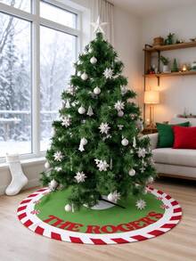1pc Personalized Peppermint Christmas Tree Skirt, Custom Name Xmas Tree Base Cover, Red White Candy Cane Tree Skirt, Festive Holiday Home Decor, Christmas Party Decoration, Family Holiday Gift, Winter Celebration Decor - Multicolor - View 5