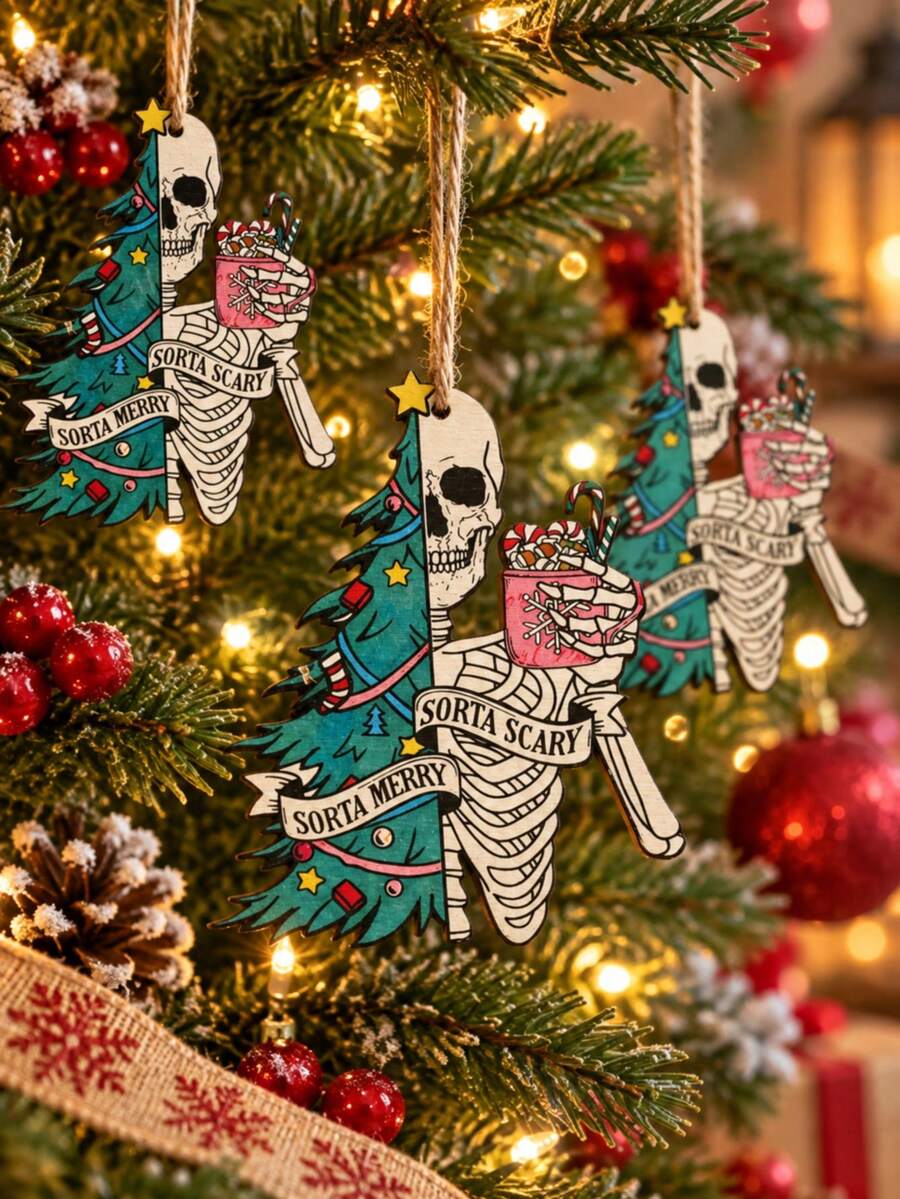 1pc Christmas Tree Pendant Fun Style Multi Color Hanging Pendant With Skeleton Christmas Tree Pattern Holiday People Party Background Decoration Home Decoration Suitable For Bedroom Living Room Christmas Tree Fireplace Wall Holiday Party Gifts