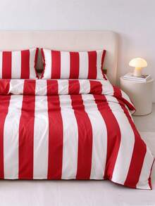 3-Piece Minimalist Orange Striped Bedding Set Queen Size - Ultra Soft Polyester Duvet Cover Series - Lightweight Soft Breathable Bedding (Queen, Orange) - Red - View 2