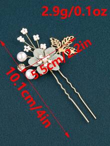 Handmade Faux Pearl Leaf U-Shaped Hair Fork, Gold & Silver Rhinestone Hair Pin, Bridal Wedding Dress Updo Hair Accessory For Party And Banquet Styling - Faux Pearl Hair Fork - View 3