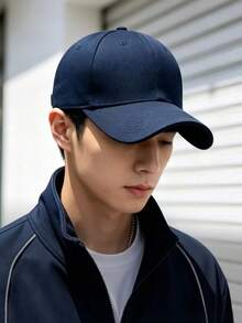 1pc Solid Color Minimalist Casual Baseball Cap, Adjustable Back, Unisex - Navy Blue - View 3