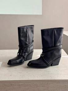 French Blogger Style Pointed Toe Wide Shaft Knee-High Boots, Nordic Kitten Heel Riding Boots For Women, INS Style - Black - View 9