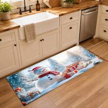 1pc Kitchen Mat, Soft Faux Cashmere Material Floor Mat, Christmas Snowflake Pattern Rug, Kitchen Anti-Slip, Bathroom Absorbent, Entryway Durable, Bedroom Doorway Suitable, Multi-Scenario Use Anti-Slip Mat, Room Decor, Holiday Gift - Multicolor - View 4