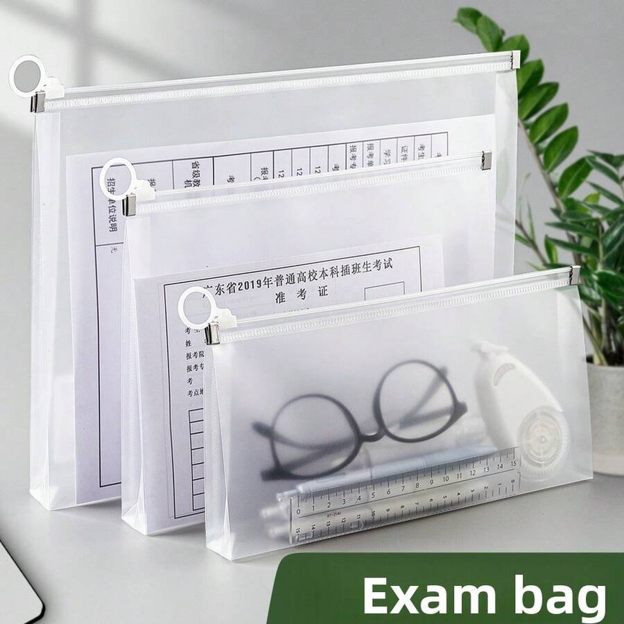 1/3 Size Folder With Pull Ring, Simple And Elegant Design, Specially Designed For Exam Supplies. Made Of Thick And Durable Material, Available In A4/A5/A6 Sizes, Suitable For Storing Exam Admission Tickets, Documents, Student Materials, Etc. - 3 Packs/A4+A5+A6 - View 1