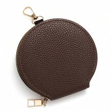 Dompet Koin Wanita dengan Resleting, Tas Earphone Mini Bulat Portabel Motif Biji Leci, Kantong Penyimpanan Kunci - MultiWarna - View 13