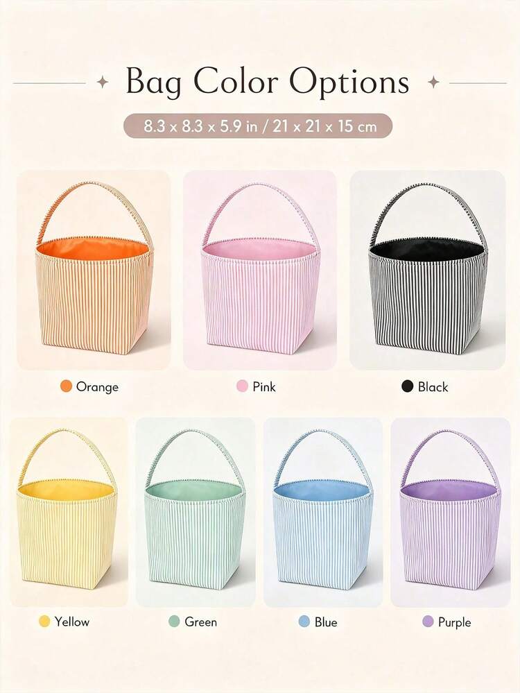 Personalized Custom Name Halloween Trick Or Treat Striped Fabric Tote Basket, Ghost Pumpkin Witch Hat Pattern, Customized Text Handle Storage Basket, Halloween Party Decoration - Multicolor - View 11