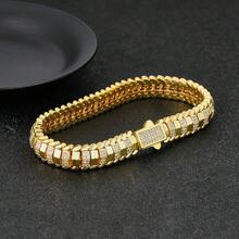 9mm Hip Hop Zirconia Snake Bone Chain, Men's Casual Accessory, Versatile, Elegant, Perfect Gift Choice, Valentine's Day Gift - Gold - View 12