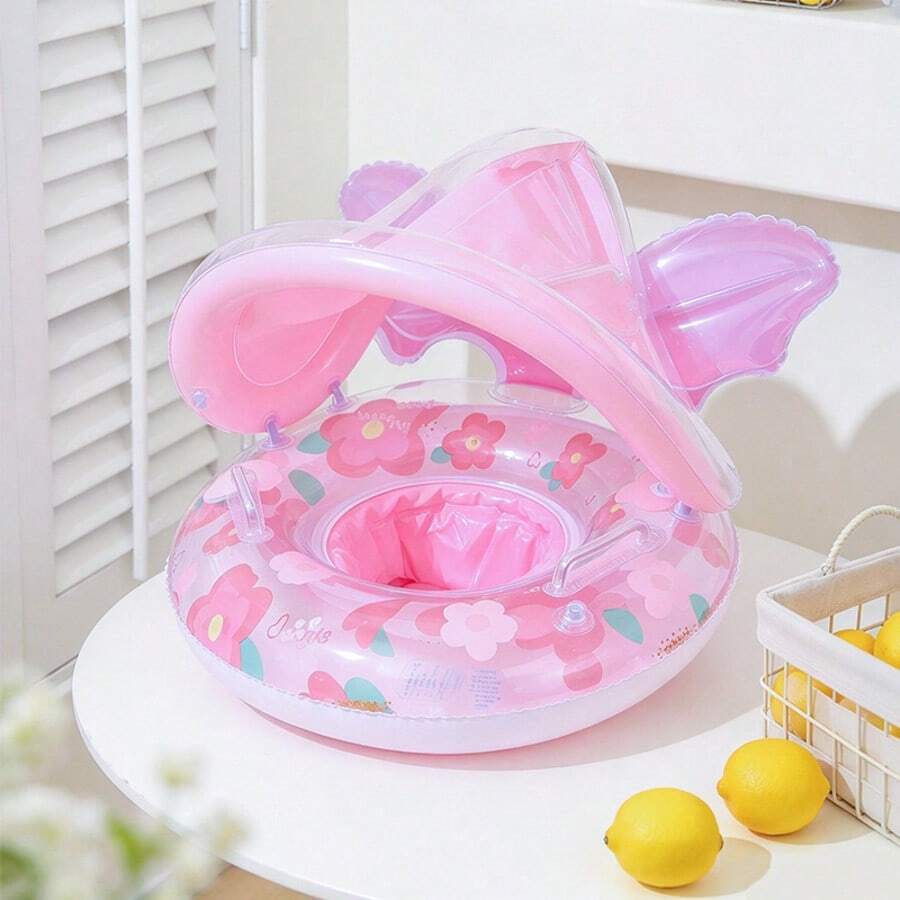 Pink & Green Floral Mermaid Tail Inflatable Pool Float With Handles, Thick PVC, Suitable For Bathroom, Bathtub, Pool Party, Beach, First Day Of School