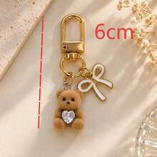 1pc/2pcs Women's Cartoon Flocked Inlaid Heart-Shaped Bear Pendant, Alloy Bowknot Keychain, Cute Style Bag Charm, Wallet Accessory - Multicolor - View 5